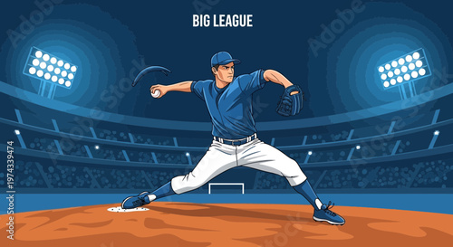 Dynamic Baseball Pitcher Action In Stadium Lights During Game