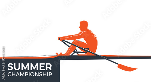 Dynamic Athlete Rowing In A Single Scull Boat For Summer Competition Event