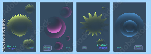 Set of futuristic abstract posters. Vibrant blurred gradients ,audio video player interface