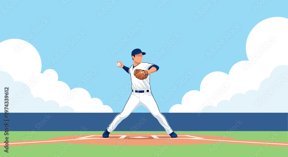 Obraz premium Dynamic Baseball Pitcher In Action On A Sunny Day