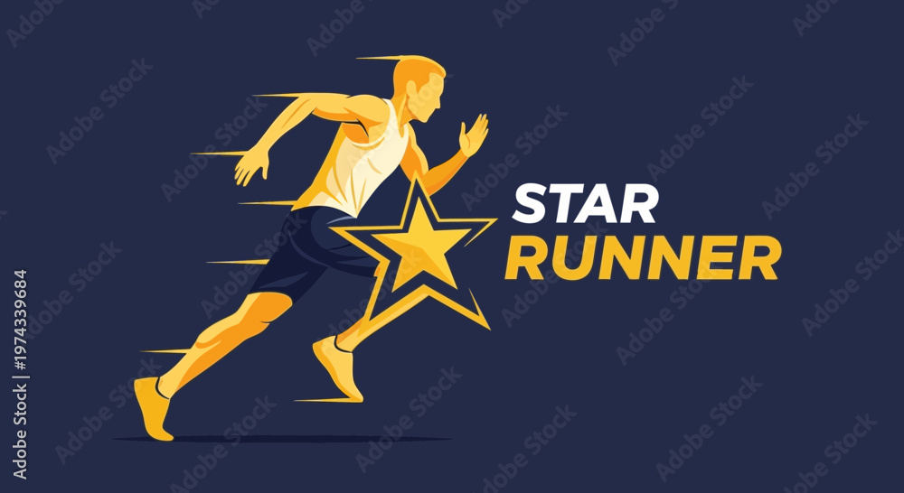 Fototapeta premium Dynamic Athlete Sprinting Forward With A Golden Star Emblem