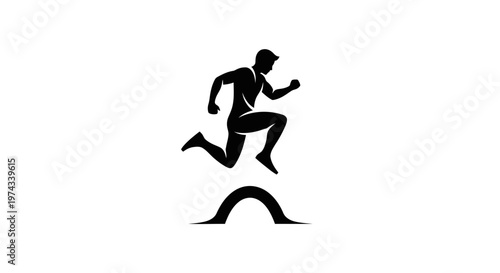 Dynamic Athlete Silhouette Leaping Over Obstacle Symbolizing Achievement