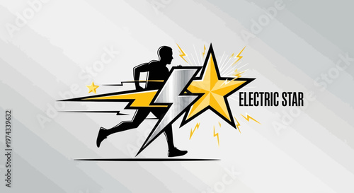 Dynamic Athlete Silhouette Surging With Electric Star Power And Speed