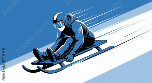 Dynamic Athlete Speeds Down Snowy Slope On Sled