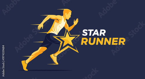 Dynamic Athlete Sprinting Forward With A Golden Star Emblem