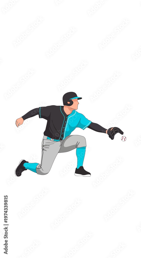 Obraz premium Dynamic Baseball Player Catching Action Pose Illustration