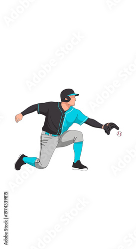 Dynamic Baseball Player Catching Action Pose Illustration