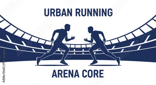 Dynamic Athletes Sprinting On Track Against Stadium Backdrop In Stark Silhouette Style