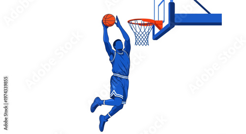 Dynamic Basketball Player Executes A Powerful Slam Dunk Over The Hoop