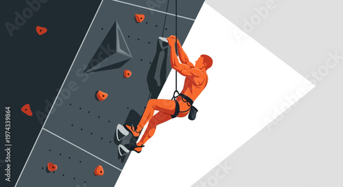 Dynamic Athletic Ascent On Textured Climbing Wall