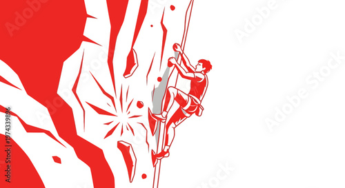 Dynamic Athletic Ascent On Vibrant Red Rock Climbing Wall