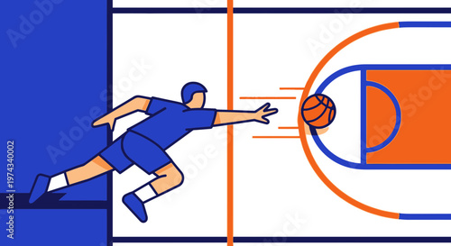 Dynamic Basketball Player Reaching For The Ball On Court