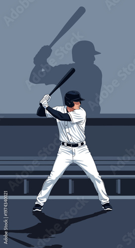 Dynamic Baseball Player In Action With Powerful Shadow