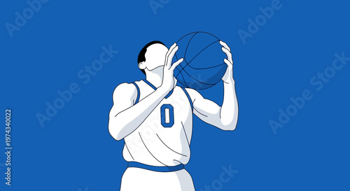Dynamic Basketball Player Silhouette Against Vibrant Blue Backdrop