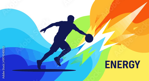 Dynamic Basketball Player Silhouette Amidst Explosive Energy Streaks and Waves