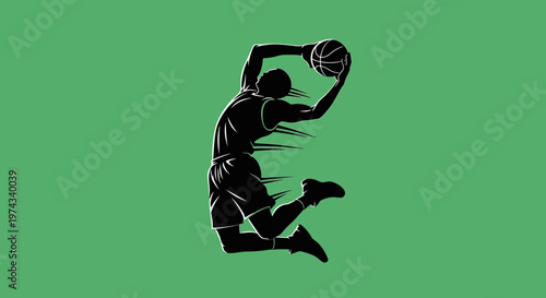 Dynamic Basketball Player Silhouette Mid-Dunk Action Shot