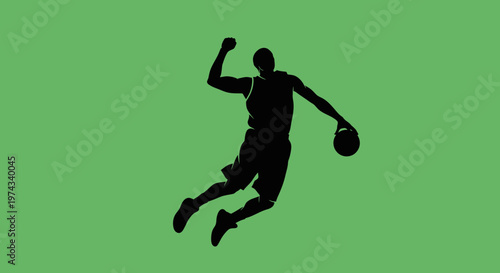 Dynamic Basketball Player Silhouette Performing A Slam Dunk Action Pose