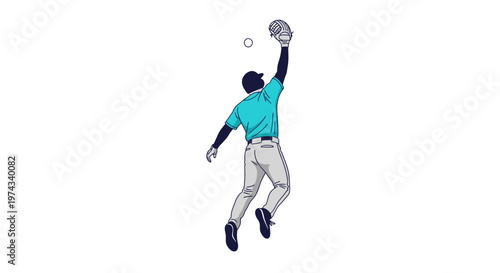 Dynamic Baseball Player Leaping to Catch Ball