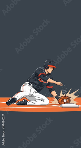 Dynamic Baseball Player Sliding into Home Plate with Intense Action