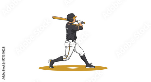 Dynamic Baseball Player Swinging Bat Action Shot Illustration