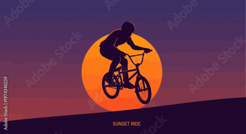 Dynamic Bicycle Freestyle Silhouette Against Fiery Sunset Sky