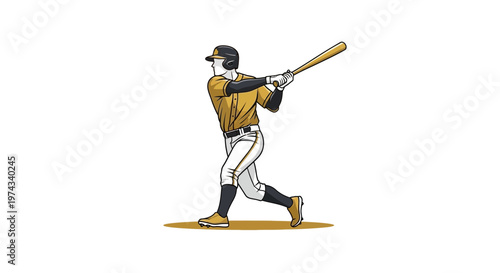 Dynamic Baseball Player Swinging Bat Action Shot Illustration