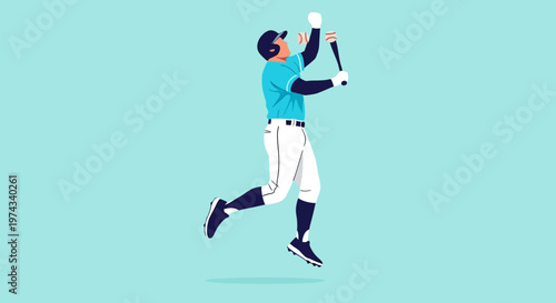 Dynamic Baseball Player Swinging Bat Against Clear Blue Sky