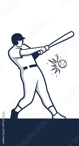 Dynamic Baseball Player Swinging Bat At Fast Pitch Isolated