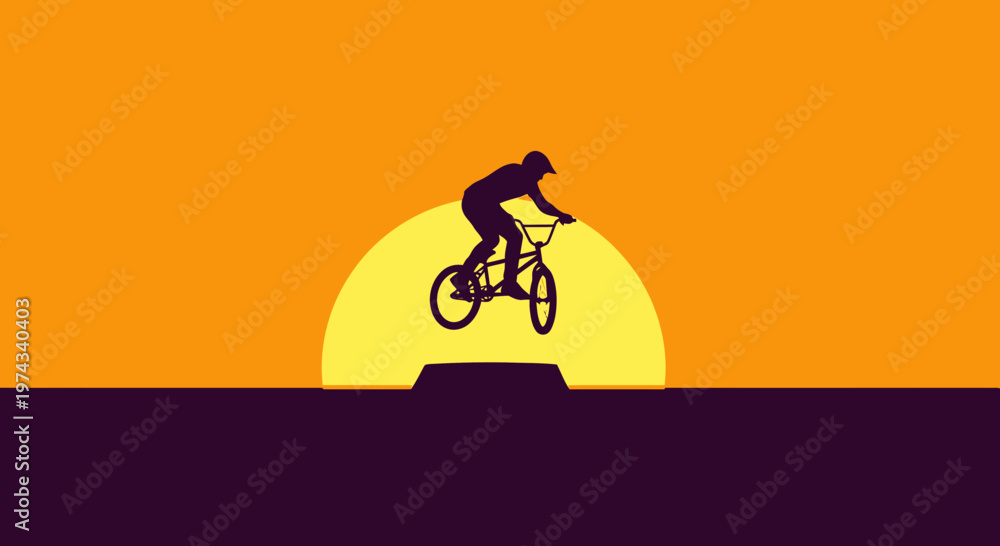 Fototapeta premium Dynamic Bicycle Rider Silhouette Against Vibrant Sunset