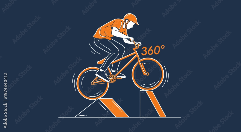 Naklejka premium Dynamic Bicycle Rider Performs Extreme 360 Degree Trick