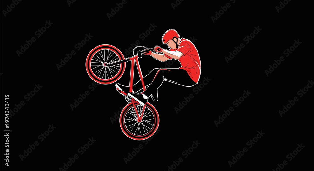 Fototapeta premium Dynamic Bicycle Stunt Performer Balancing Act on Wheels Extreme Sport Illustration