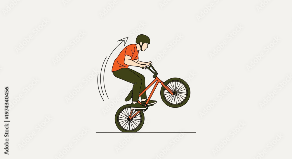 Fototapeta premium Dynamic Bicycle Stunt Rider Performing an Impressive Wheelie Trick