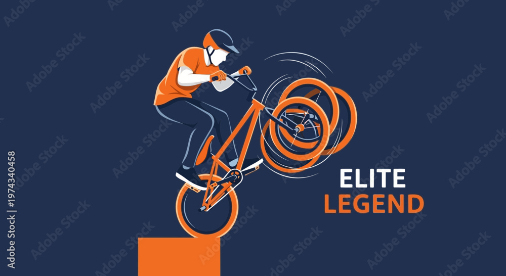 Fototapeta premium Dynamic Bicycle Stunt Rider Performing Extreme Trick On Edge Of Platform