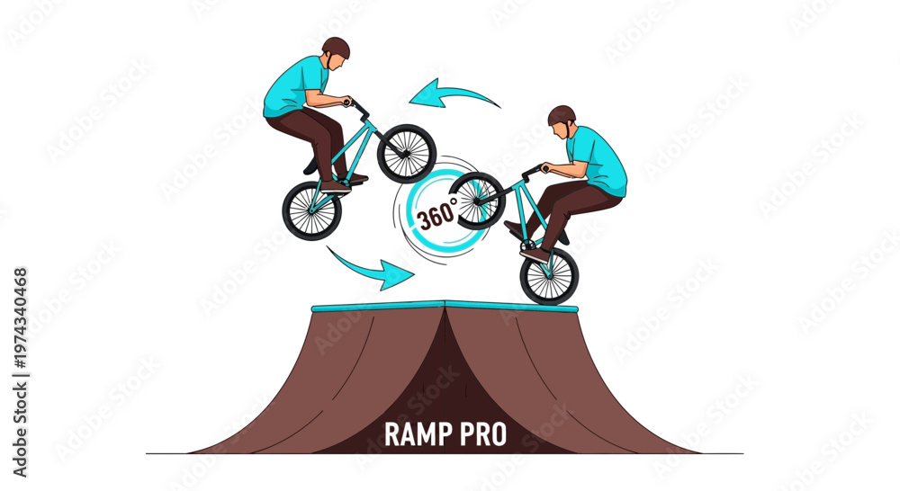 Naklejka premium Dynamic Bicycle Trick Illustration Showcasing Aerobatic Maneuvers