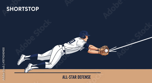 Dynamic Baseball Shortstop Diving Catch Illustration And All Star Defense