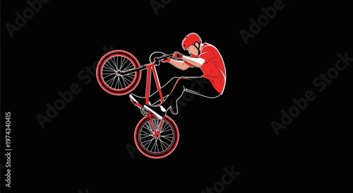 Dynamic Bicycle Stunt Performer Balancing Act on Wheels Extreme Sport Illustration