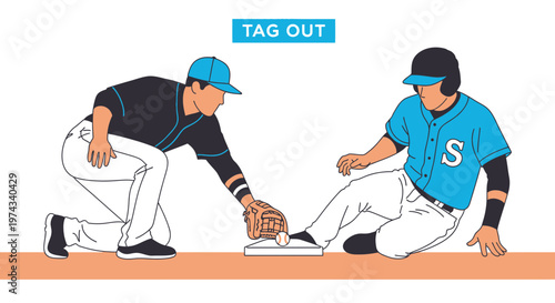 Dynamic Baseball Tag Out Illustration With Clean Vector Graphics