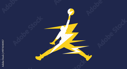 Dynamic Basketball Jump Silhouette With Electric Yellow Lightning Bolt Splash
