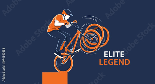 Dynamic Bicycle Stunt Rider Performing Extreme Trick On Edge Of Platform