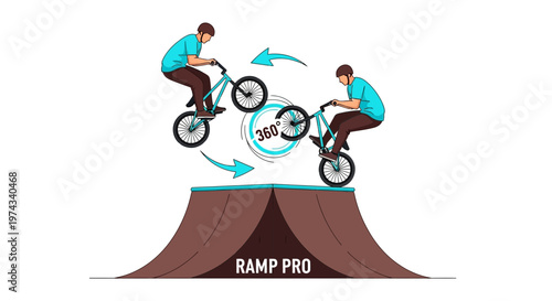 Dynamic Bicycle Trick Illustration Showcasing Aerobatic Maneuvers