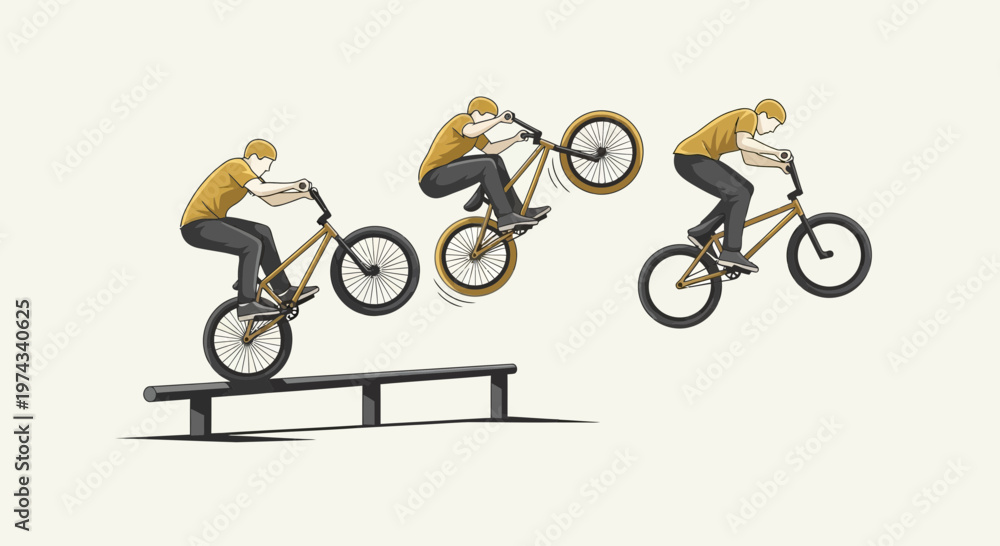 Fototapeta premium Dynamic BMX Bike Stunt Sequence Illustration
