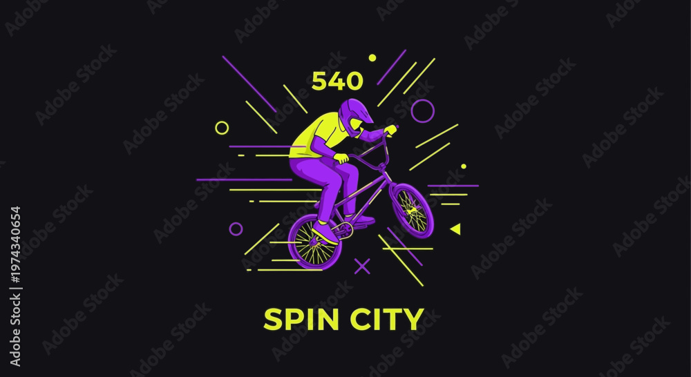 Fototapeta premium Dynamic BMX Rider Executes 540 Degree Spin In Motion Graphic