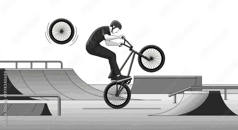Fototapeta premium Dynamic BMX Rider Executes Advanced Stunt in Skatepark Arena