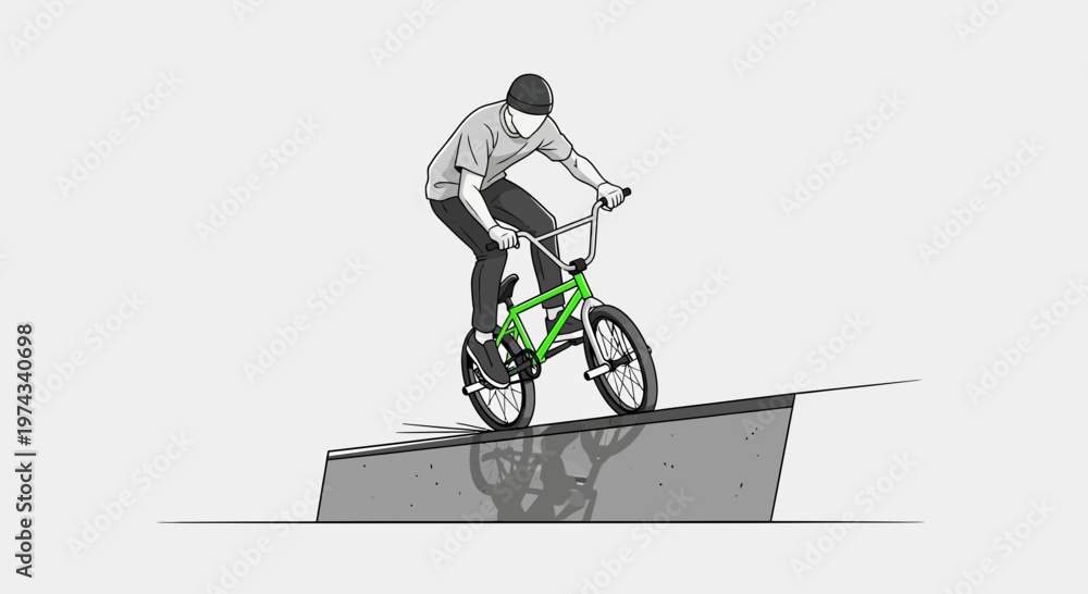Fototapeta premium Dynamic BMX Rider Executes A Thrilling Stunt On A Concrete Ramp
