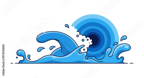Dynamic Blue Water Waves And Splash Illustration