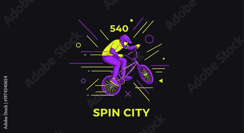 Dynamic BMX Rider Executes 540 Degree Spin In Motion Graphic