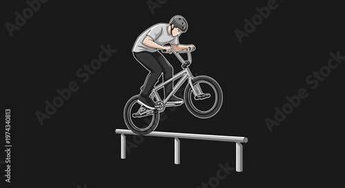 Dynamic Bmx Rider Performing A Grinding Stunt On A Metal Rail
