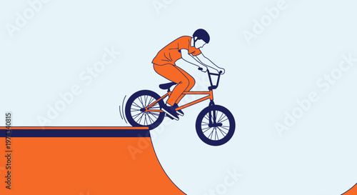 Dynamic Bmx Rider On Ramp Mid Air Jump Action Illustration