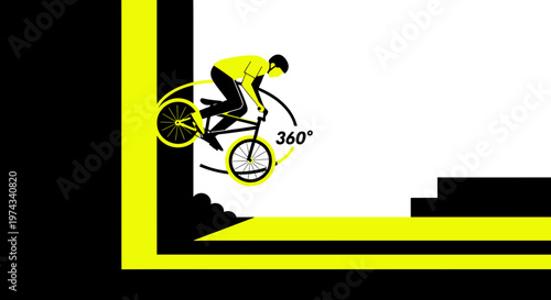 Dynamic Bmx Rider Performing A Full 360 Degree Turn On A Stark White Background