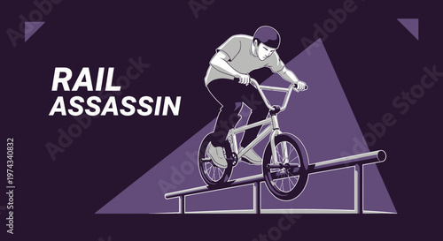 Dynamic Bmx Rider Performing A Grinding Trick On Rails